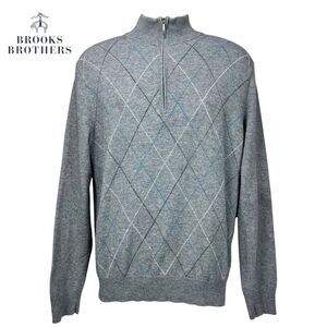 Brooks Brothers Men's‎ Medium 1/4 Quarter Zip Wool Blend Argyle Pullover Sweater